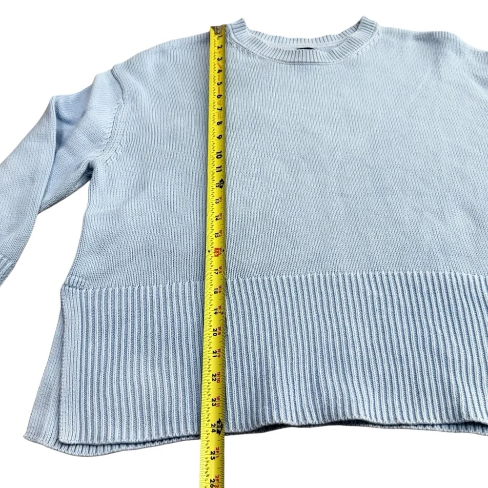 Gap Sweater Crew Neck Wide Ribbed Hem Cuffs Women Sz Small Side Slit Light Blue - Picture 6 of 10